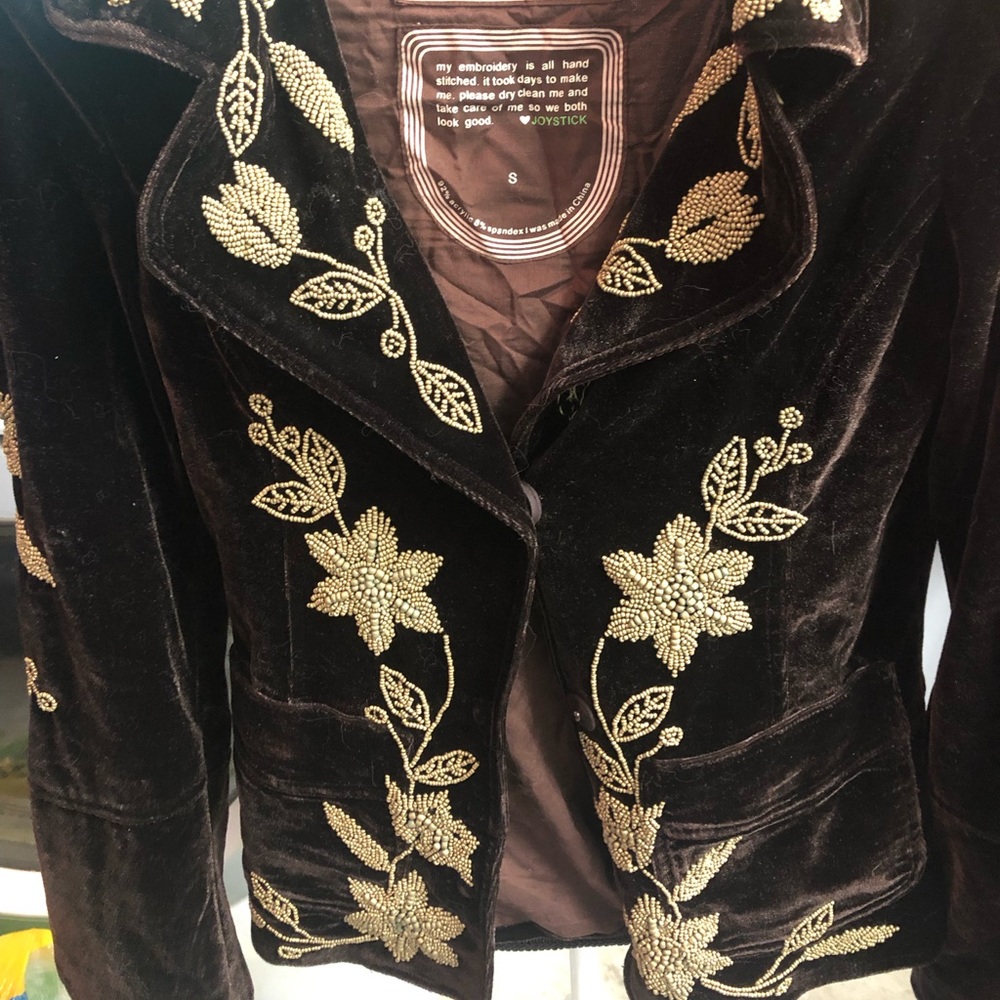 Embroidered Velvet Jacket - Black and Gold